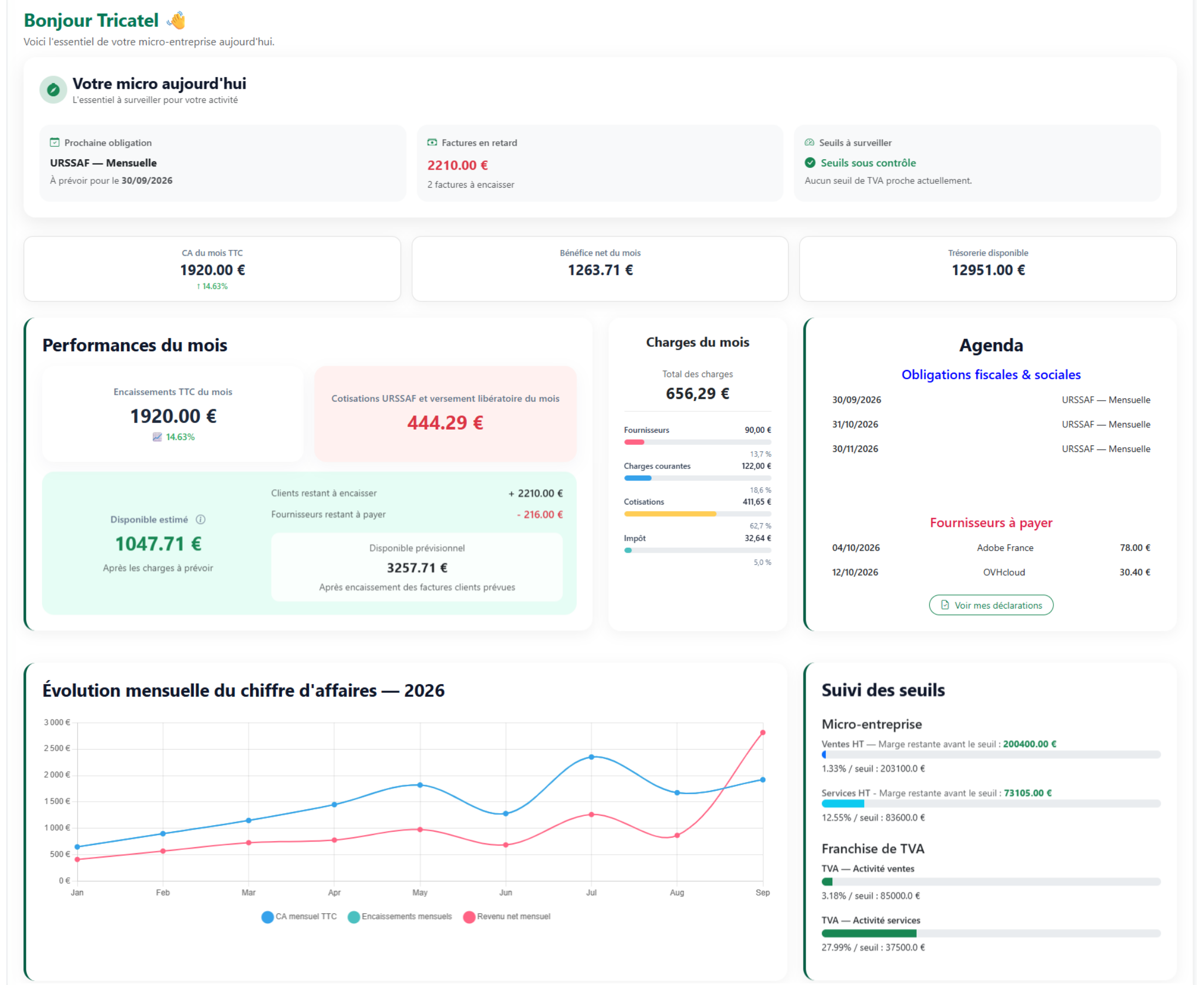 Tableau de bord Goppo pour micro-entrepreneur